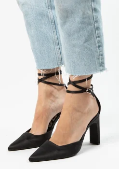 Zwarte Satijnen Pumps Met Enkelbandje^Sacha Shop