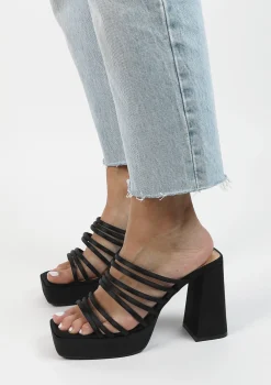 Zwarte Satin Sandalen Met Plateau Hak^Sacha Clearance