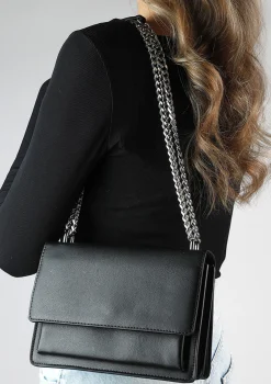 Zwarte Schoudertas Met Zilverkleurige Chain^Sacha Cheap