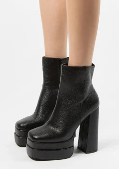 Zwarte Shiny Platform Enkellaarsjes Met Hoge Hak^Sacha Discount