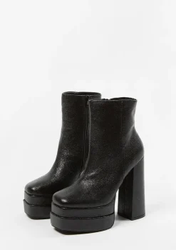 Zwarte Shiny Platform Enkellaarsjes Met Hoge Hak^Sacha Discount