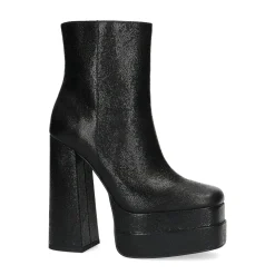 Zwarte Shiny Platform Enkellaarsjes Met Hoge Hak^Sacha Discount