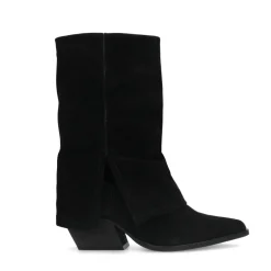 Zwarte Suede Western Enkellaarsjes Met Flap^Sacha Hot